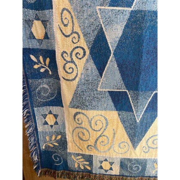 Goodwin Weavers Star of David Throw Blanket 57x45 Judaica Tapestry Cotton Fringe - Picture 5 of 11